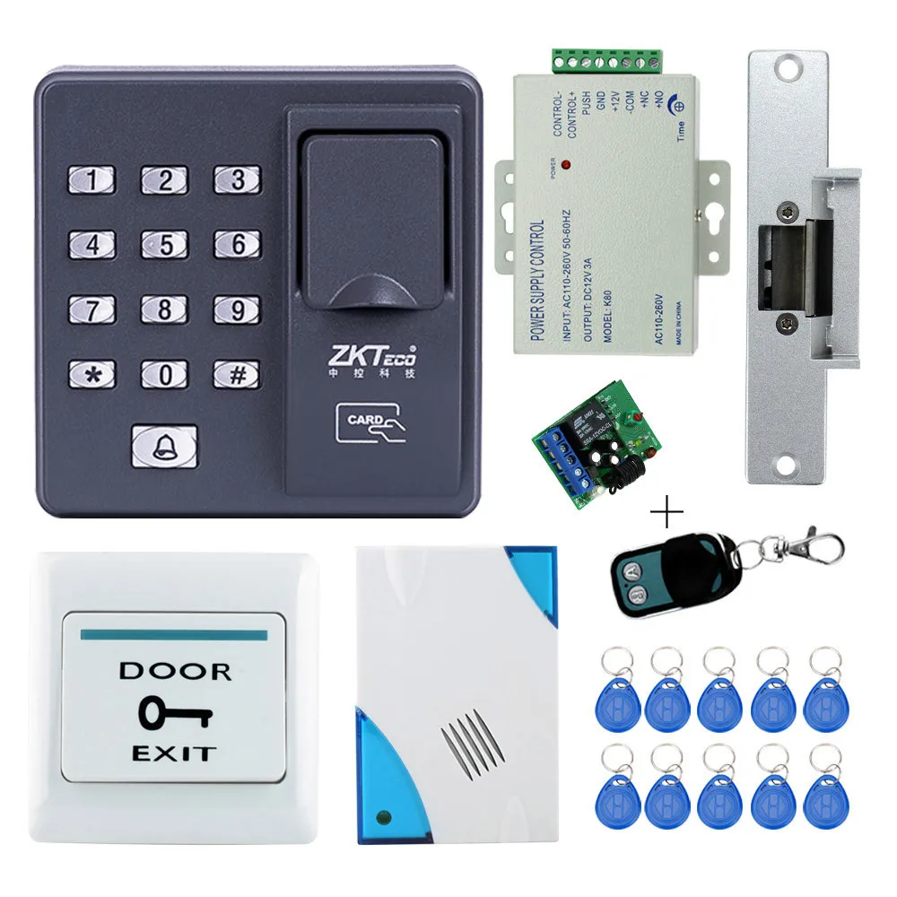 Полный комплект биометрический контроль доступа к отпечаткам пальцев X6+ электрический замок удара+ блок питания+ кнопка выхода+ дверной звонок+ пульт дистанционного управления+ ключ карта