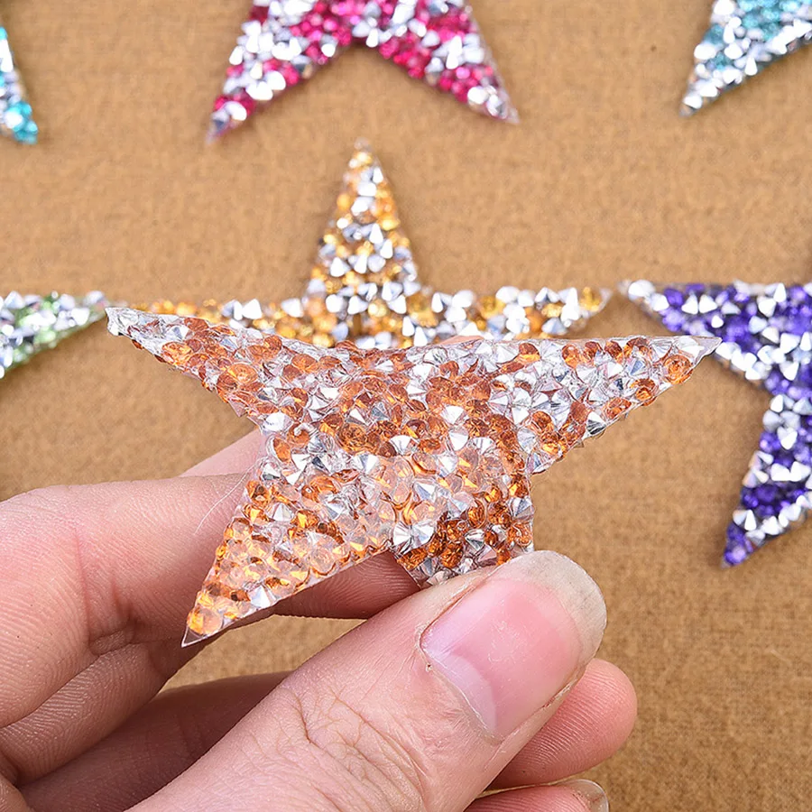 Colorful Stars Rhinestones Patches For Clothes 6cm Width Sewing On Embroidered Applique DIY Sticker For Wedding Dress Patches1 (5)