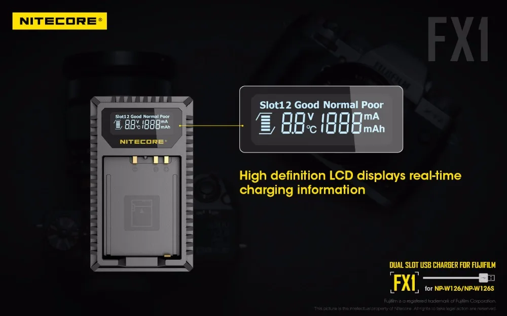 Nitecore FX1 двойной слот USB Зарядное устройство для ЖК-дисплея с подсветкой Fujifilm NP-W126 NP-W126S Камера Батарея X-Pro1 X-T1 XE1 XE2 XA1 XA2 XM1 HS30 X-T2 X-E2S