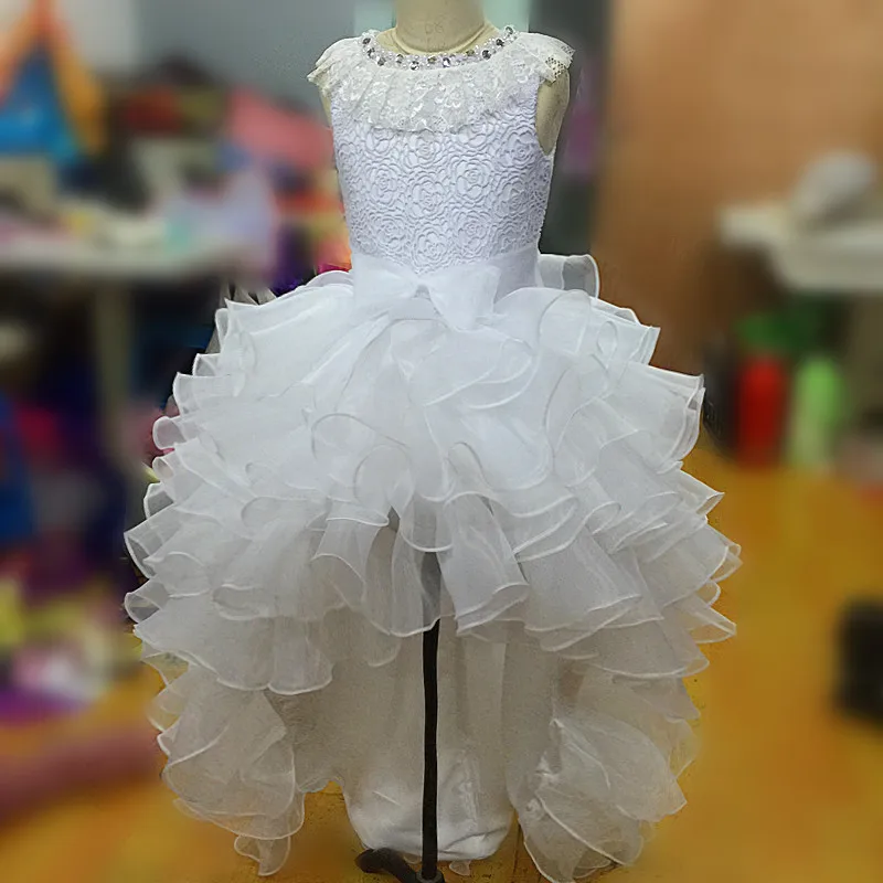 

White 2019 Flower Girl Dresses For Weddings Ball Gown High Low Lace Communion Dresses flower girl robe