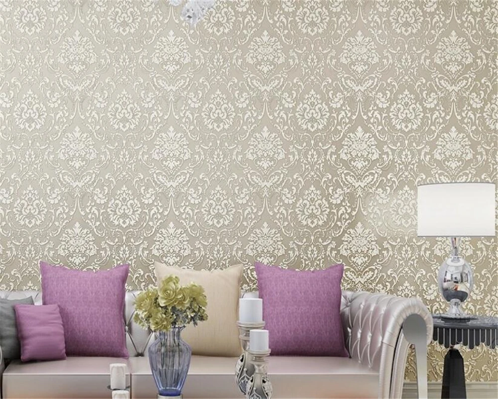 

Beibehang European Damascus Relief 3d Wallpaper Bedroom TV Background Living Room 3D Stereo Wallpaper Home Decor Wallpaper Roll
