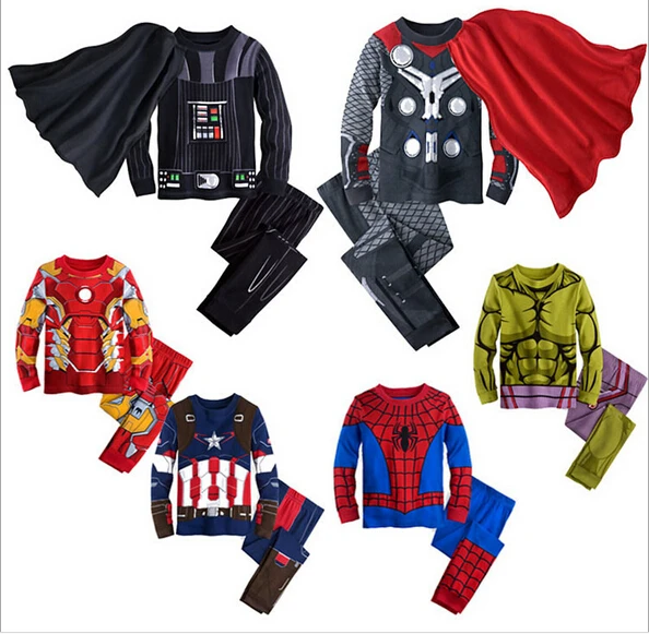 

Spiderman Captain America Thor Hulk Ironman Marvel Avengers Pajamas Kids Boy Clothing Set Sleepwear Long Sleeve Pyjamas set Boys