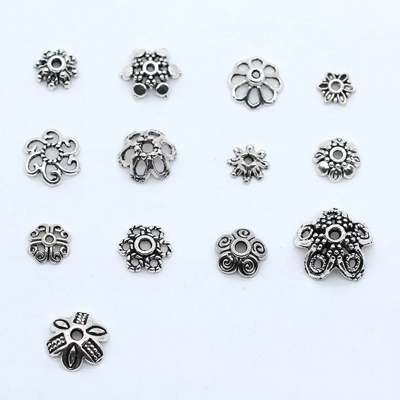

Tibetan silver Filigree flower Metal charms loose spacer beads End caps bead caps connectors necklace Bracelet jewelry findings