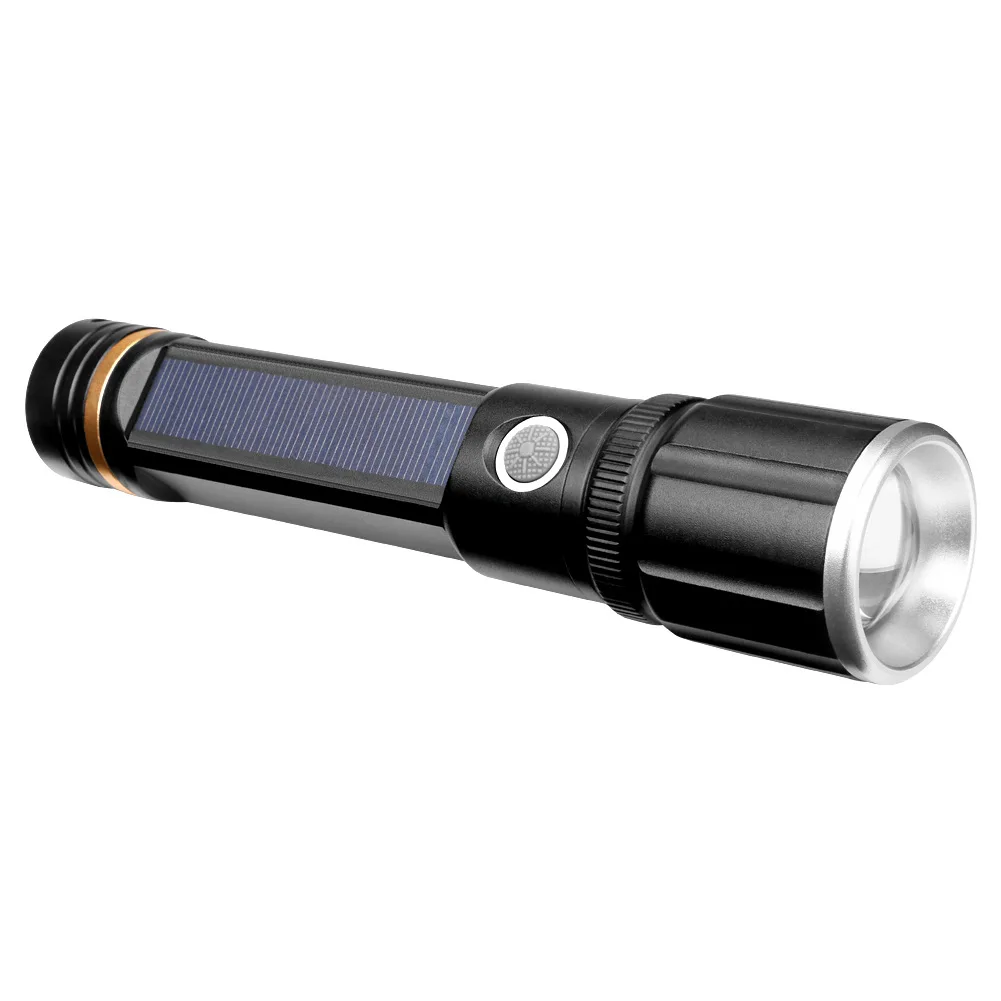 

1 Pcs LED Flashlight Torch USB Charging Solar Aluminum Alloy Adjustable for Fishing Camping AI88