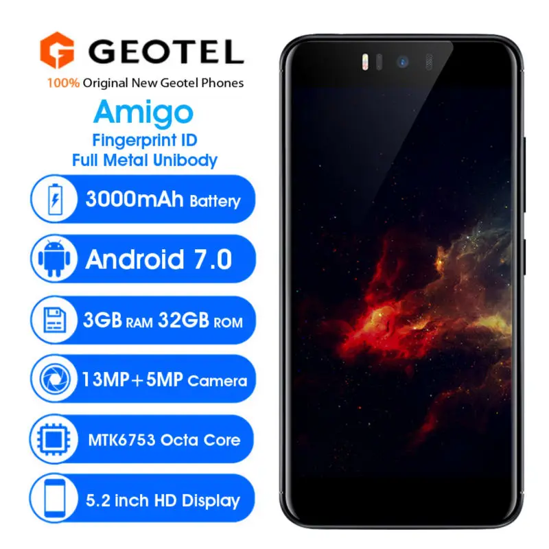 Оригинальный Geotel AMIGO смартфон с 5 2 дюймовым дисплеем восьмиядерным процессором