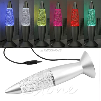 

USB Multi-Color Changing Lava Lamp LED Glitter Mood Night Light Party Decoration R06 Whosale&DropShip