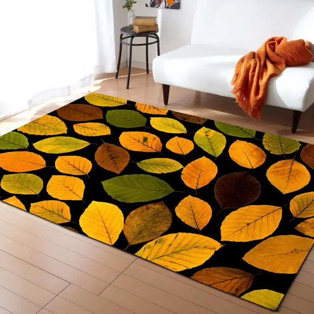 Large 3D Carpets Green Leaf Vein Rug Bedroom Kids Room Play Mat Memory