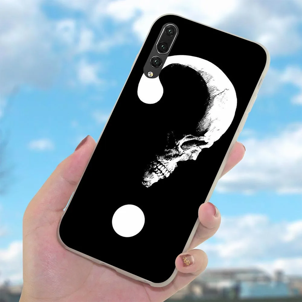 Мягкий чехол из ТПУ с черным черепом и белым цветком для Huawei Y6 чехлы Nova 3 3i 6A 8 8C 7Cin 10
