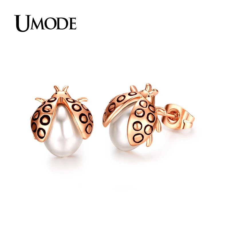 font b UMODE b font Ladybug Shaped Stud font b Earrings b font Rose Gold