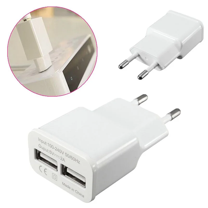 

EU Plug 5V 2A Dual Ports USB Charging Plug Connector Commercial Travel Home Wall Charger Adapter Double USB Power Socket Dock