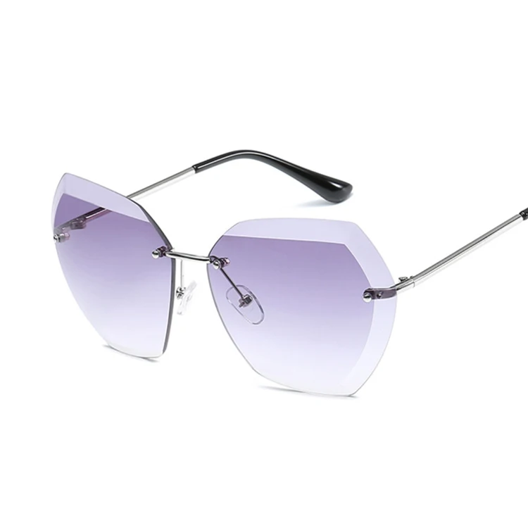 Винтажные Солнцезащитные очки для женщин и мужчин, брендовые, без оправы, прямоугольные солнцезащитные очки для женщин, Ретро стиль, металлическая оправа, прозрачные линзы, розовые оттенки - Цвет линз: Silver Doublegray