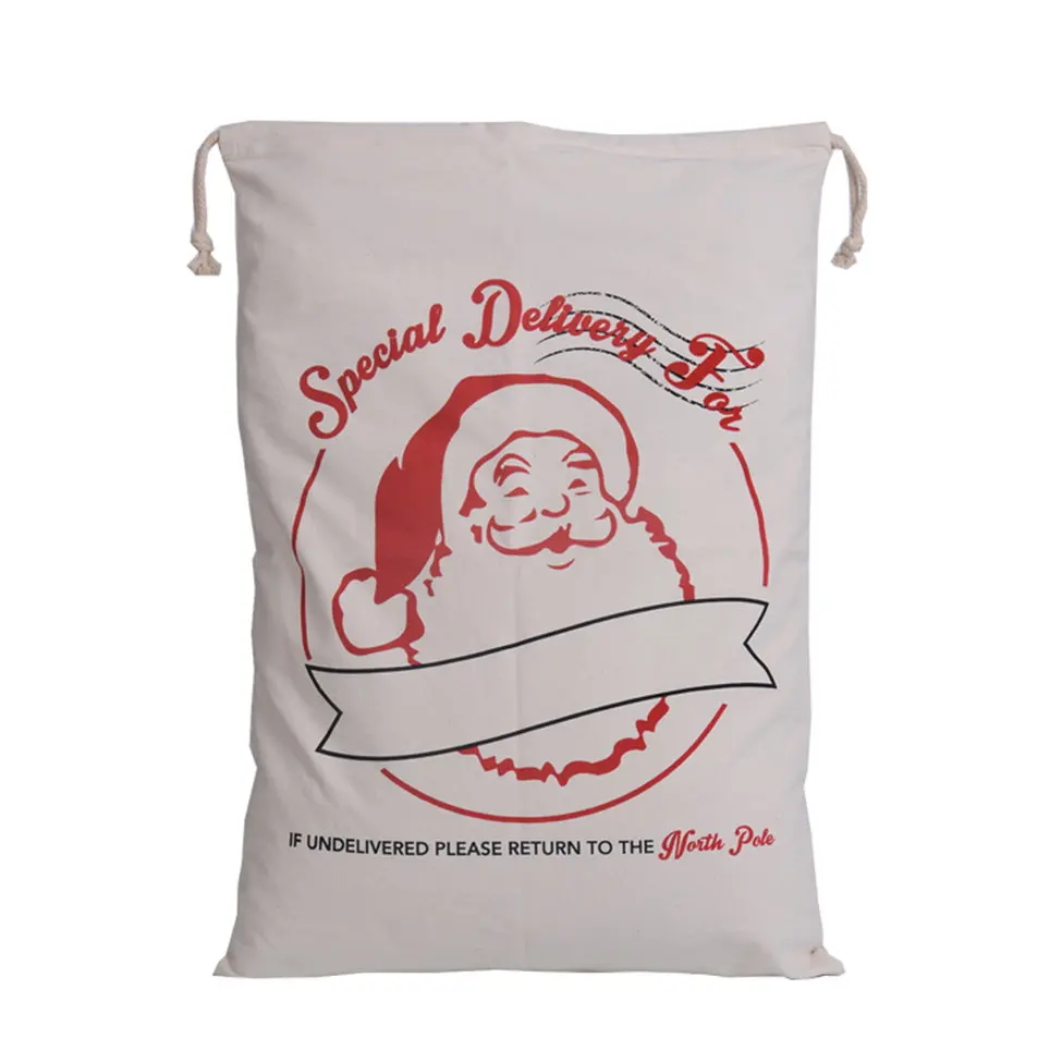 

2 PCS Creative Drawstring Canvas Santa Sack Rustic Vintage Christmas Gift Bag