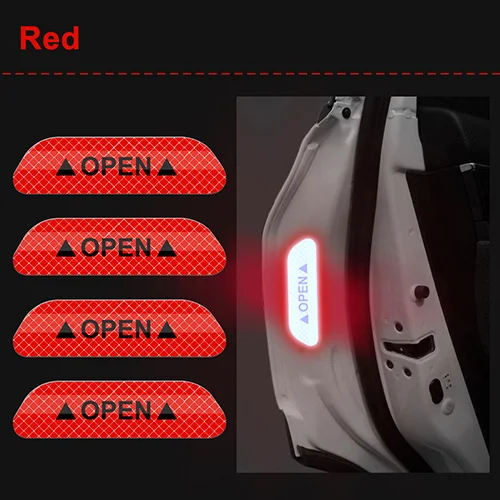 4 шт. двери автомобиля наклейки Предупреждение отражающая лента Авто Внешние аксессуары открытый знак отражающая полоса безопасности светильник отражатель - Цвет: Красный