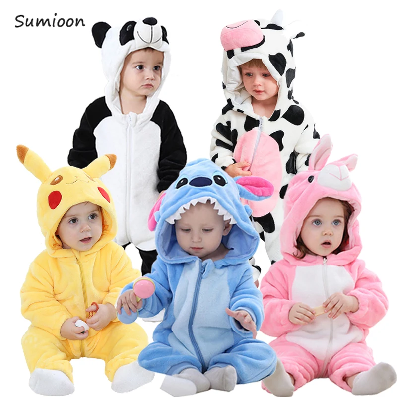 

Baby Cartoon Romper Newborn Hooded Inflant Clothing Boy Girl Pajamas Animal Onesie Jumpsuit Pikachu Costume Flannel Baby Rompers