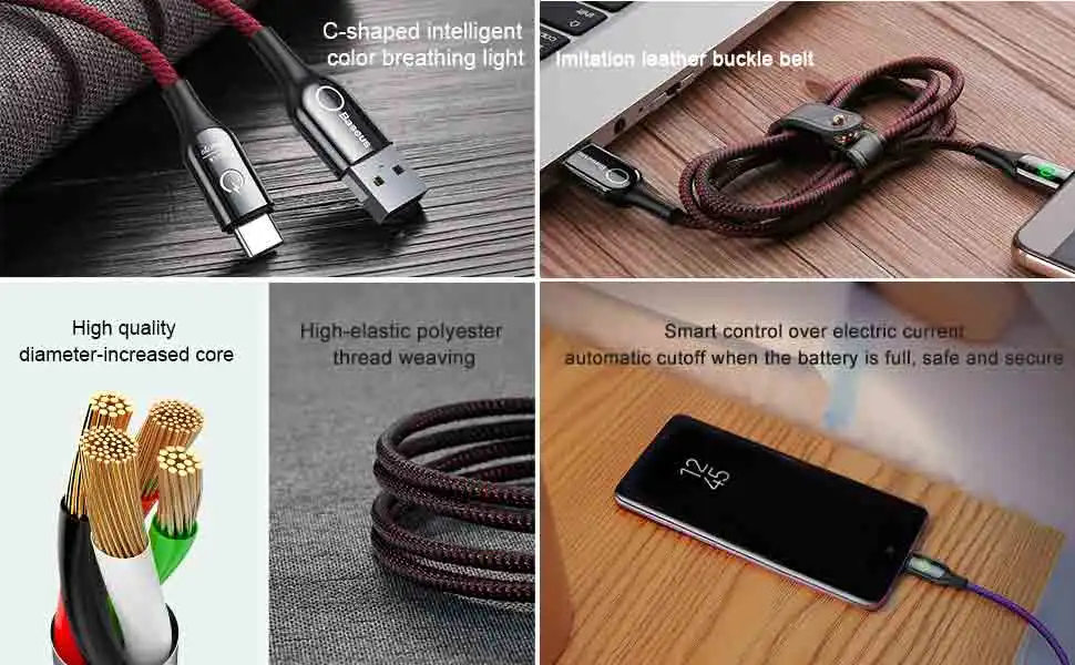 Baseus 3A Smart power Off usb type C кабель Qick зарядный кабель type-c для samsung S10 S9 S8 Plus Oneplus 6t 6 5t USB C USB-C кабель