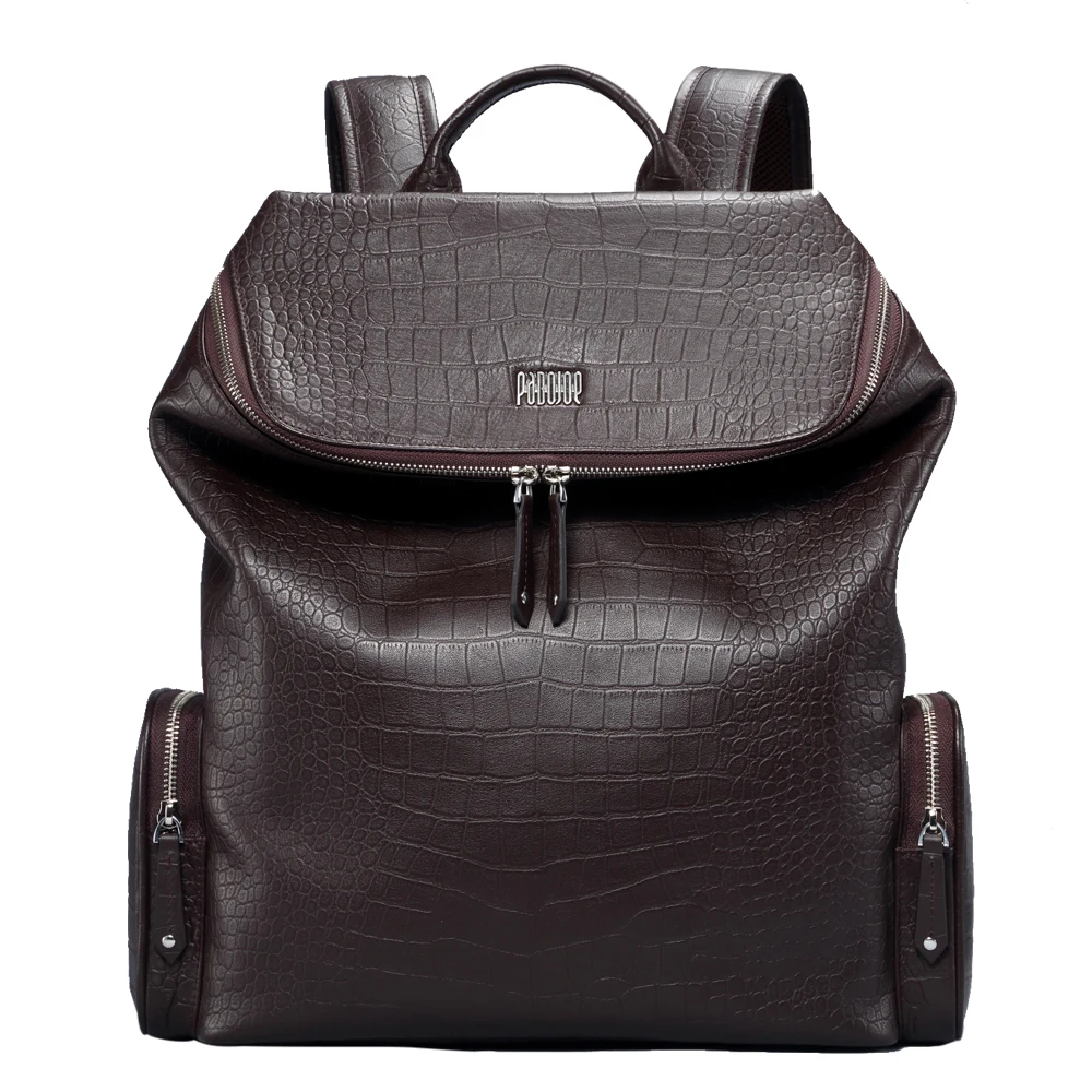 

Pabojoe Mens Backpack 100% Genuine Leather Mochila for Laptop 14 Inch 15.6 Inch Notebook Computer Bags School Rucksack