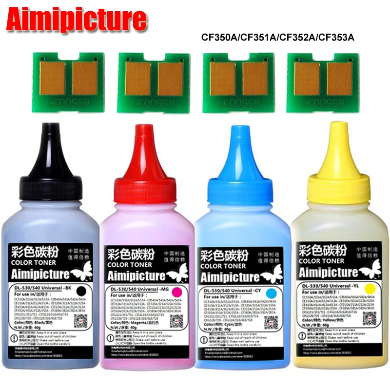 4 Тонер порошка + чипа CF350A CF351A CF352A CF353A 130A CF350 порошок для HP Color LaserJet Pro MFP M176n M177fw|toner