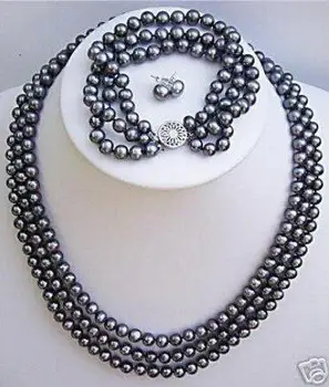 

Black Freshwater Pearl TAHITI Necklace Bracelet Earrings AKOYA Free Shipping
