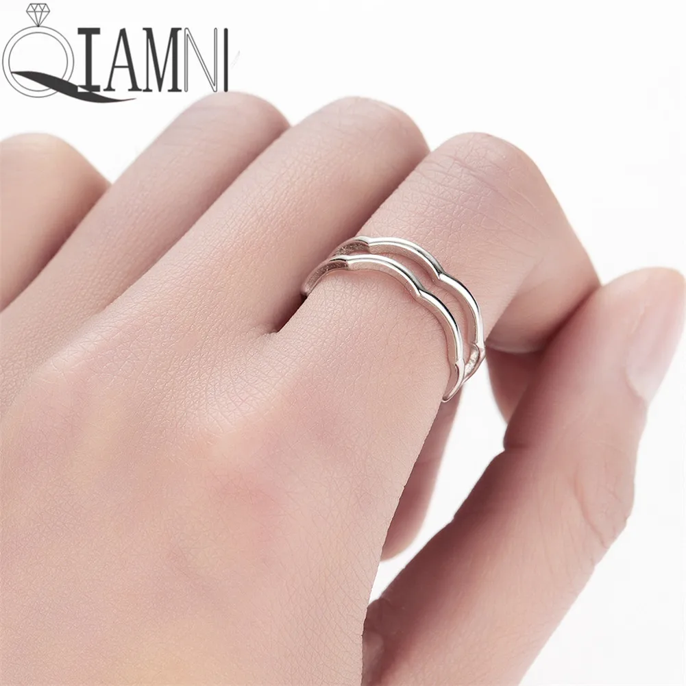 

QIAMNI Women's Silver Double Layer Line Wave Ring Knuckle Ring Christmas Jewelry Minimalist Finger Open Ring Birthday Gift Bague