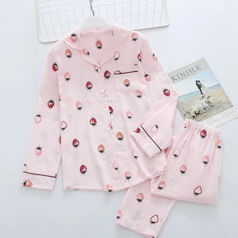 Милый розовый 100% хлопок пижамы для женщин наборы для ухода за кожей Новинка 2019 года с длинными рукавами Домашняя одежда 2 шт