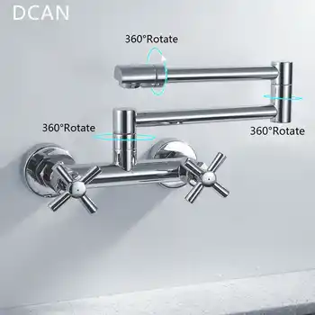 DCAN Kitchen Sink Faucets Finish Folding Kitchen Faucets Wall Mount Dual Handle Chrome Mixer Bar Taps Bathroom Sink Faucet