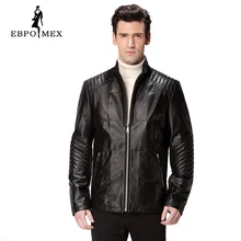 Горячая весна кожаная куртка, Натуральная Кожа, Овчина, Мандарин Воротник, мотоцикл мужчина пальто, Кожаная куртка мужчины, байкер куртки