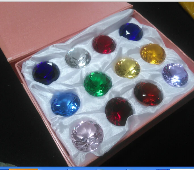 

12pcs/set elegant 30mm multi-colored crystal diamond promotion gift with nice gift boxes set crystal craft gifts free shipping