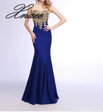 Новое синее длинное платье-Русалка, вечернее платье с аппликацией