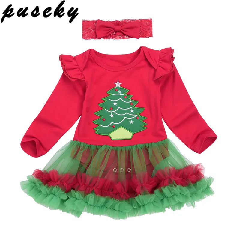 

Puseky 2017 Christmas Newborn Baby Girl Clothes Xmas Tree Tutu Dress Cute Infant Bebes Mesh Cake Romper Dresses Party Costume