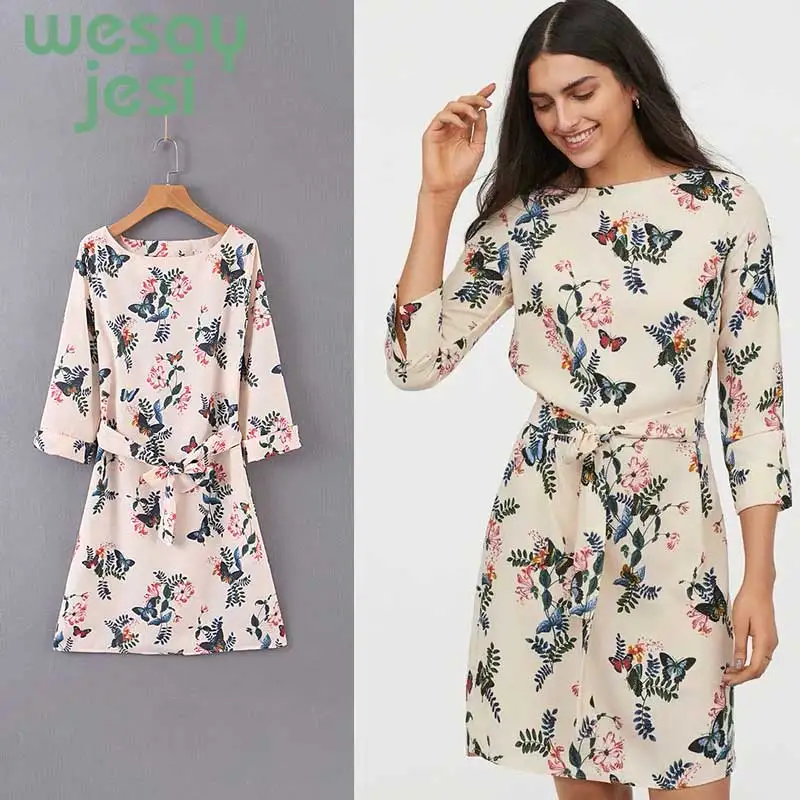 

2019 fashion Sexy women dress Summer O Neck Beach sundress Women Floral Boho sashes flower Party Dresses