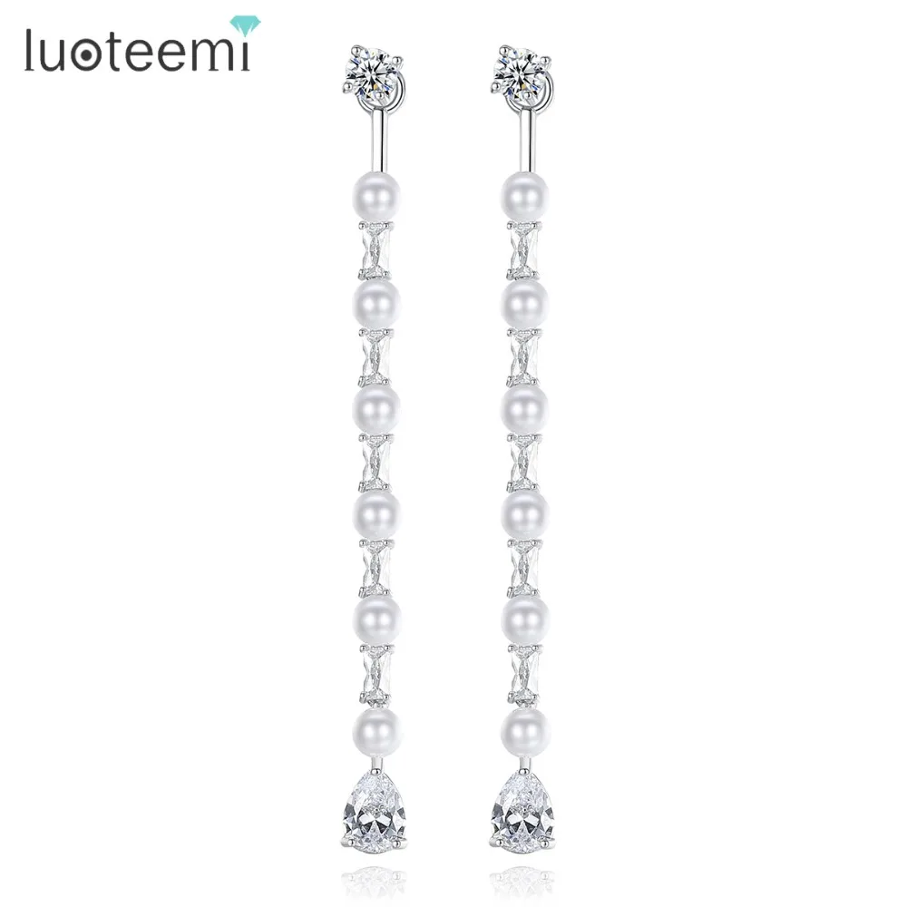 

LUOTEEMI Brand New Charm Long Earrings Female Zircon Simulate Pearls Big Dangle Drop Brincos for Women Pendientes Mujer Moda