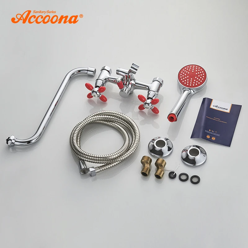 Accoona смеситель для ванны, душевой набор, душевая головка, для ванной комнаты, двойной держатель, двойной контроль, смеситель для ванны, смеситель для ванны A7182
