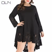 2XL-5XLOLN Dress Summer Korean version Vestidos OLN plus large size women's long-sleeved openwork dress openwork plus size lace dress