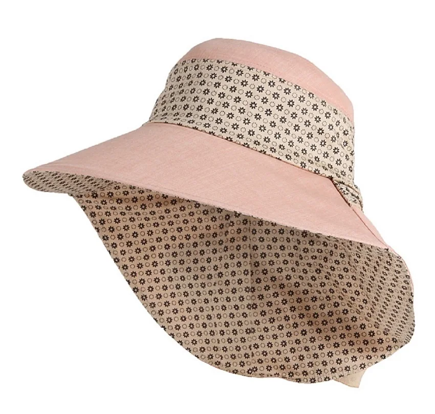 Connectyle женщин UPF 50+ с широкими полями хлопок шляпа от солнца Лето шеи лоскут Крышка - Цвет: Pink