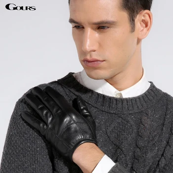 

Gours Gloves Autumn Winter New Men Genuine Leather Gloves Goatskin Flexible Design Black Plus Velvet Warm Driving GSM010