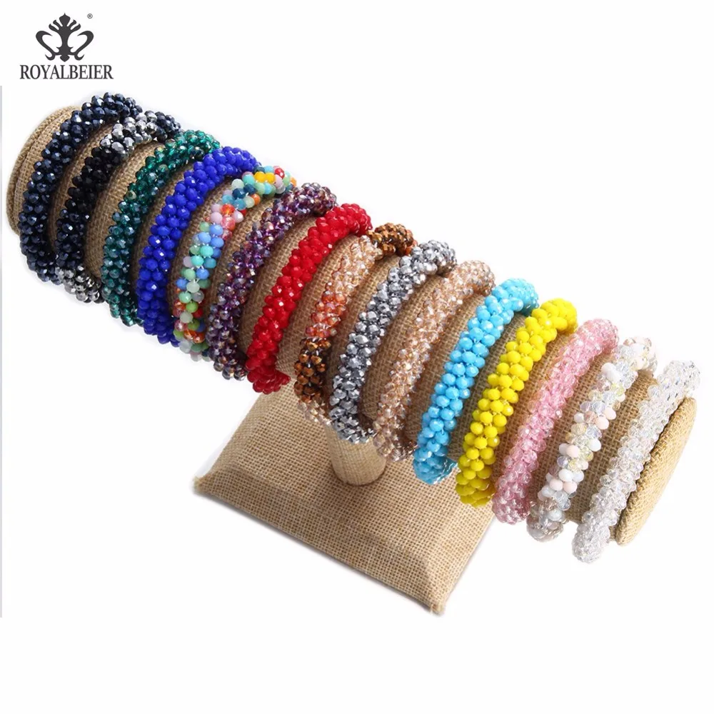 ROYALBEIER Glass Beads Bracelet Trendy Elastic Bracelets Colorful Charms Chic Stretch Elastic Hair Rope Bracelet Women Jewelry