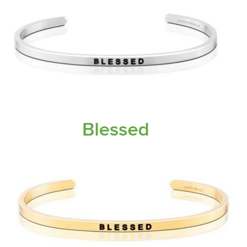 

Silver/Gold 316L Stainless Steel Cuff Bangle Stamped BLESSED Bangles Bracelet For Women Brand Designer Jewelry