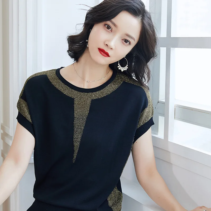Women short sleeve knitting woman top for spring&summer solid color women blause O-Neck Women short sleeve knitting woman top for spring&summer solid color women blause O-Neck