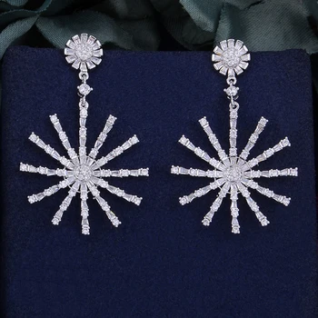 

GODK 47mm Brilliant Sunflower Fireworks Full Mirco Cubic Zirconium Naija Wedding Women Earring Fashion Jewelry