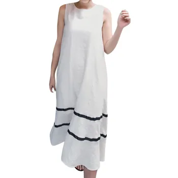 

Casual Dresses Women Striping Printing Sleeveless Casual Sexy Slim Dress Women Round Neck Midi Party Dresses Vestidos #YL5