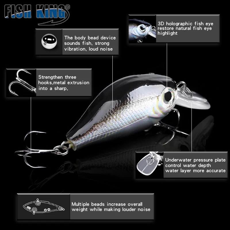 FISHKING 5 шт. набор рыболовной приманки черная плавающая приманка на пескаря Isca Crankbait