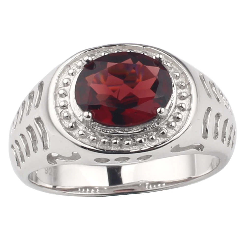 Натуральный Красный Гранат, мужское кольцо, серебро 925 пробы, 8x10 мм, овальный кристалл, круассан, резной камень, подарок на день рождения, R504RGN Натуральный Красный Гранат, мужское кольцо, серебро 925 пробы, 8x10 мм, овальный кристалл, круассан, резной камень, подарок на день рождения, R504RGN