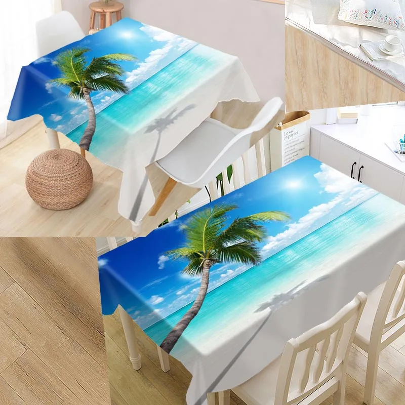 

Beach Sea Ocean Palm Custom Table Cloth Oxford Print Rectangular Waterproof Oilproof Table Cover Square Wedding Tablecloth