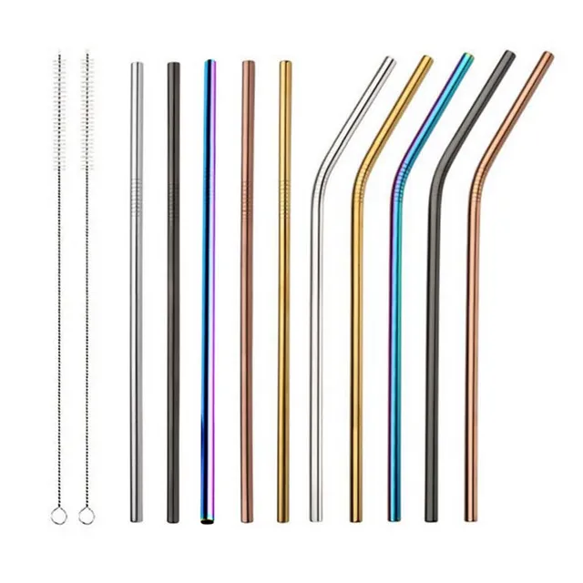 Special Price Colorful Stainless Steel Drinking Straws Straight and Bent Reusable Filter With Brush DIY Tea Coffee Tools Party Bar Accessories