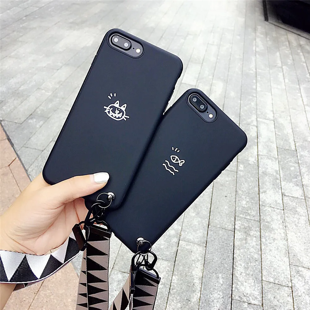 

2018 Cat&Fish Soft Candy TPU Phone Case For iphone X/XS/XR/XS MAX,Silicone Back Cover for 6G/6plus/7G/8plus Fitted Case+Lanyard