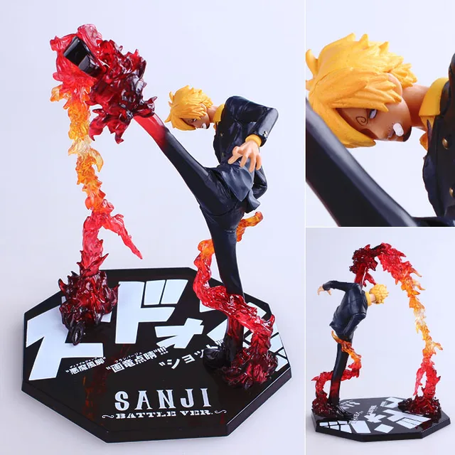 Cheap Free Shipping 6.8" One Piece Black Leg Sanji Fire Battle Version Boxed Base PVC Action Figure model Collection Toy