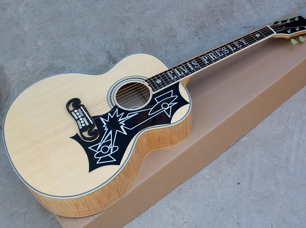 Elvis Style 43''Acoustic Guitar with Black Pickguard,Rosewood Fretboard,Flame Maple Veneer