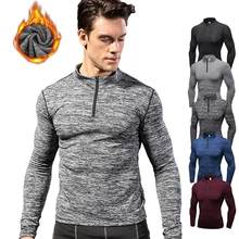 Новые зимние Компрессионные спортивные мужские спортивные футболки с длинным рукавом бархатные подходят для мужчин фитнес-колготки верхняя одежда для бега тренировочный топ