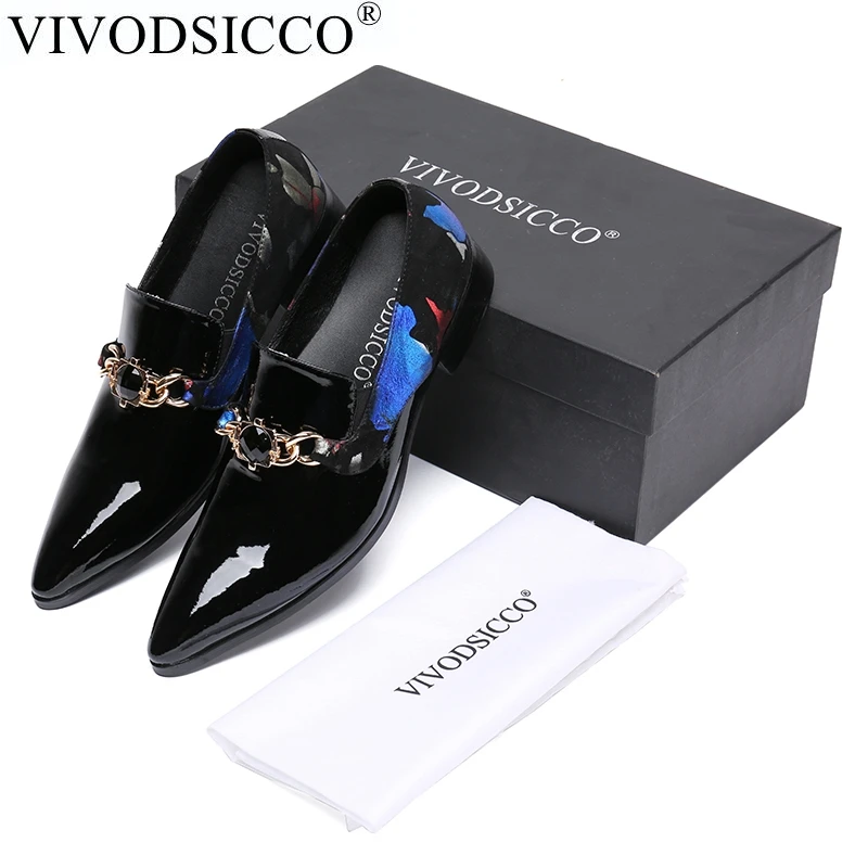 VIVODSICCO Designer Print Wedding Prom Formal Men Dress Shoes Pointed Toe Genuine Leather Business Shoes Men Flats Slip On цена VIVODSICCO Designer Print Wedding Prom Formal Men Dress Shoes Pointed Toe Genuine Leather Business Shoes Men Flats Slip On цены онлайн