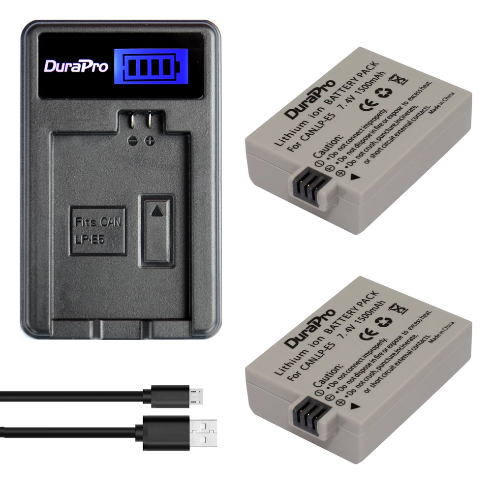 2 Pcs LP E5 LPE5 LP E5 Battery + LCD Charger For Canon 500D,450D,1000D